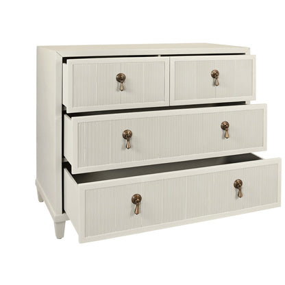 Worlds Away - Four Drawer Chest With Fluted Drawer Fronts In Matte Antique White Lacquer - PASCAL AW view 3