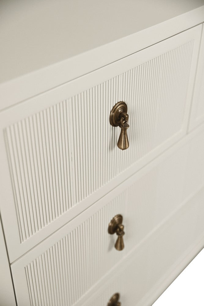 Worlds Away - Four Drawer Chest With Fluted Drawer Fronts In Matte Antique White Lacquer - PASCAL AW view 6