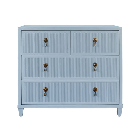Worlds Away - Four Drawer Chest With Fluted Drawer Fronts In Matte Light Blue Lacquer - PASCAL LB view 2