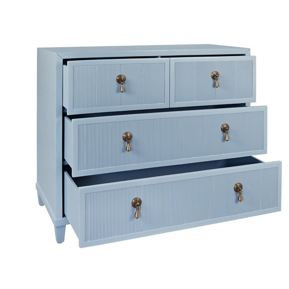 Worlds Away - Four Drawer Chest With Fluted Drawer Fronts In Matte Light Blue Lacquer - PASCAL LB view 3