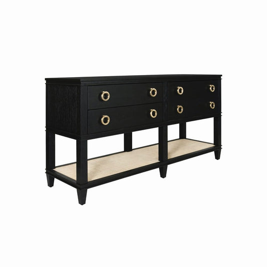 Worlds Away - Four Drawer Console With Open Cane Shelf In Black Oak - RICHMOND BO view 1