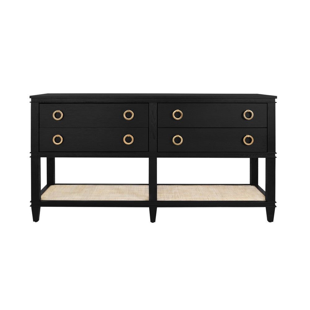 Worlds Away - Four Drawer Console With Open Cane Shelf In Black Oak - RICHMOND BO view 2