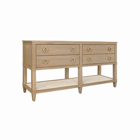 Worlds Away - Four Drawer Console With Open Cane Shelf In Cerused Oak - RICHMOND CO view 1