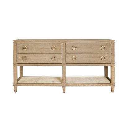 Worlds Away - Four Drawer Console With Open Cane Shelf In Cerused Oak - RICHMOND CO view 2