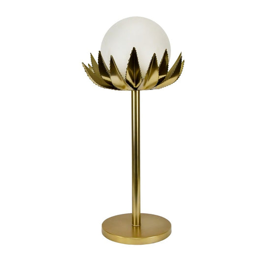 Worlds Away - Glass Globe Palm Leaf Uplight Table Lamp In Brass - MOXIE view 1