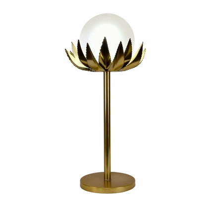 Worlds Away - Glass Globe Palm Leaf Uplight Table Lamp In Brass - MOXIE view 2