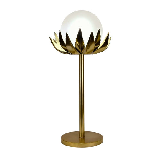 Worlds Away - Glass Globe Palm Leaf Uplight Table Lamp In Brass - MOXIE view 2