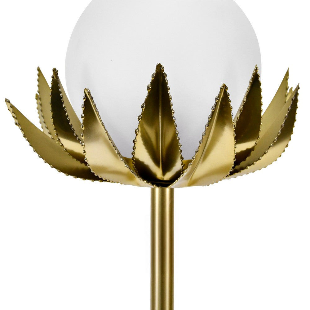 Worlds Away - Glass Globe Palm Leaf Uplight Table Lamp In Brass - MOXIE view 3