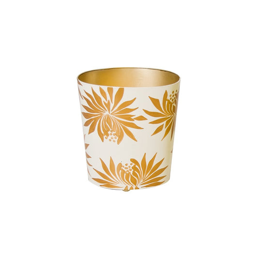 Worlds Away - Gold And Cream Floral Wastebasket - WBDAHLIAGL view 1