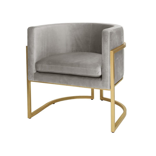 Worlds Away - Gold Leaf Frame Barrel Chair In Grey Velvet - JENNA GGRY view 1