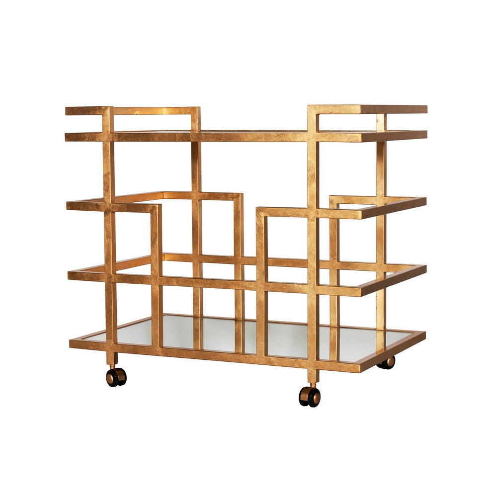 Worlds Away - Gold Lf Linear Bar Cart W Mirror Shelves - IRELAND G view 1