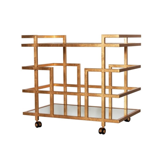 Worlds Away - Gold Lf Linear Bar Cart W Mirror Shelves - IRELAND G view 1
