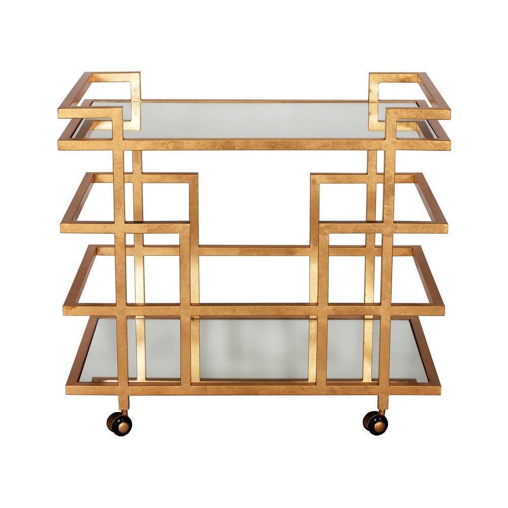 Worlds Away - Gold Lf Linear Bar Cart W Mirror Shelves - IRELAND G view 2