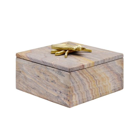 Worlds Away - Golden Brown Bidaser Marble Box With Brass Bee Top - BEE view 1