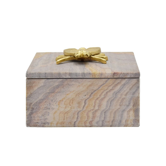 Worlds Away - Golden Brown Bidaser Marble Box With Brass Bee Top - BEE view 2