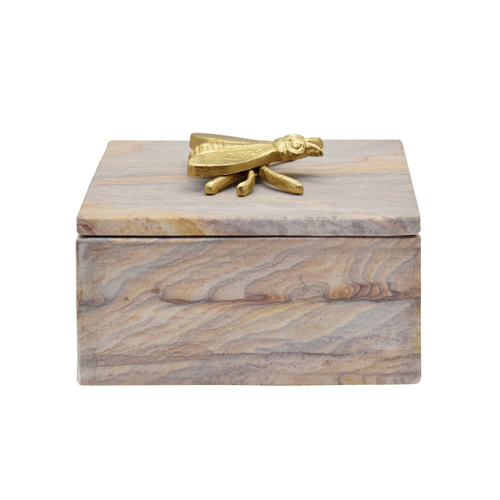 Worlds Away - Golden Brown Bidaser Marble Box With Brass Bee Top - BEE view 4