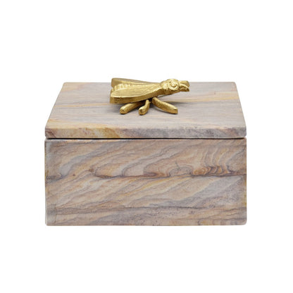 Worlds Away - Golden Brown Bidaser Marble Box With Brass Bee Top - BEE view 4