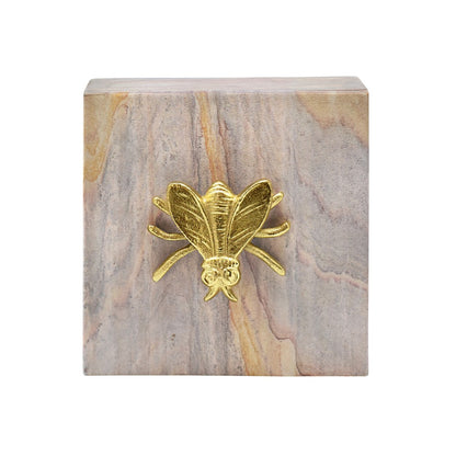 Worlds Away - Golden Brown Bidaser Marble Box With Brass Bee Top - BEE view 5