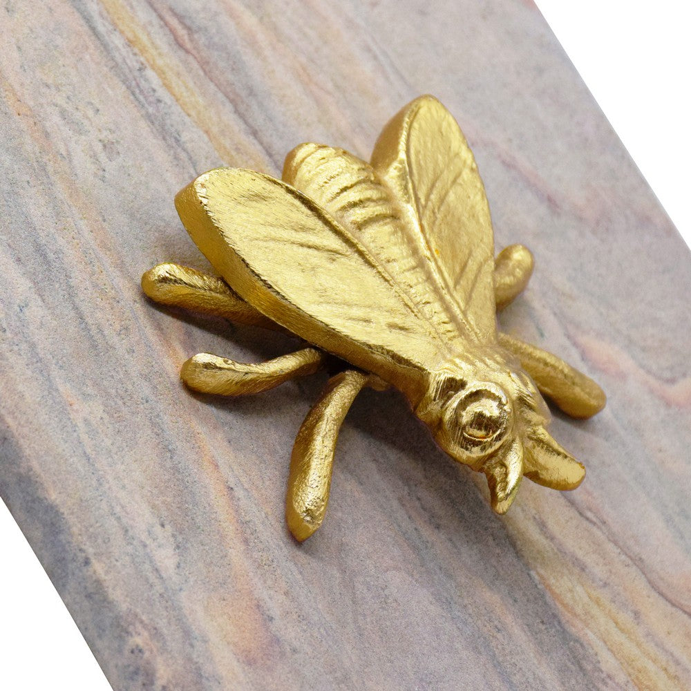 Worlds Away - Golden Brown Bidaser Marble Box With Brass Bee Top - BEE view 6