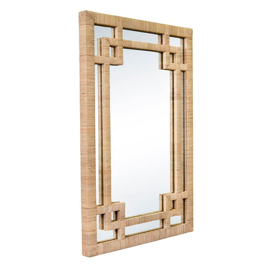 Worlds Away - Greek Key Design Mirror In Wrapped Natural Rattan - GENEVA NAT view 1
