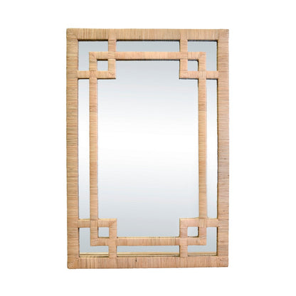Worlds Away - Greek Key Design Mirror In Wrapped Natural Rattan - GENEVA NAT view 2