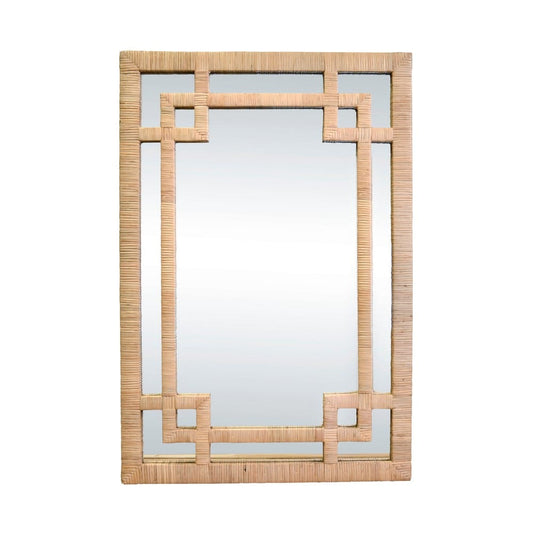 Worlds Away - Greek Key Design Mirror In Wrapped Natural Rattan - GENEVA NAT view 2