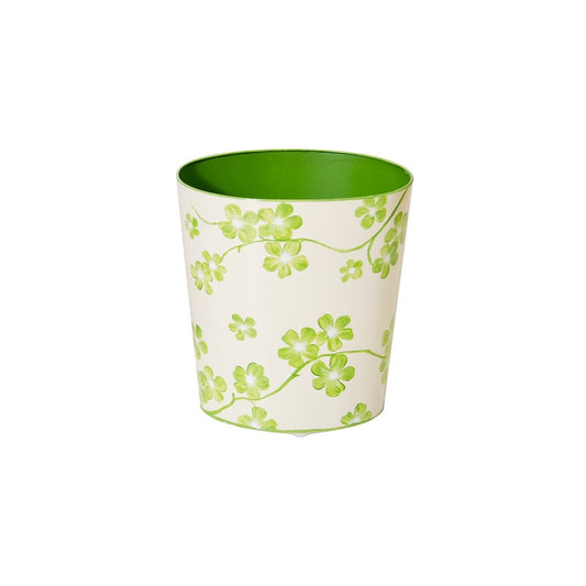 Worlds Away - Green And Cream Wastebasket - WBCLOVER view 1