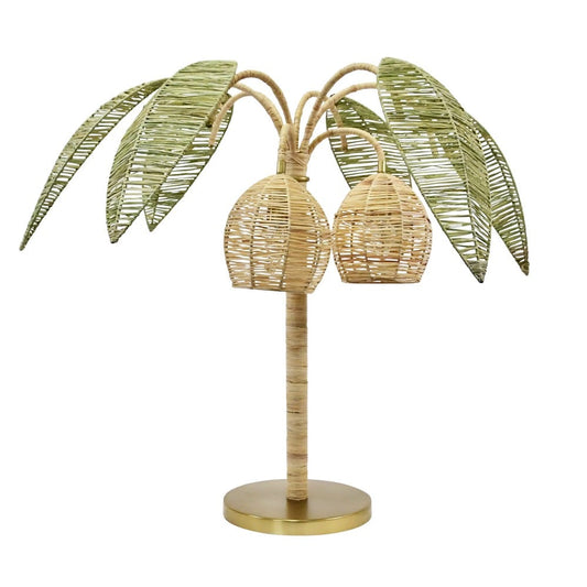 Worlds Away - Green And Natural Paper Rafia Table Lamp With Brass Details - SOLA view 1