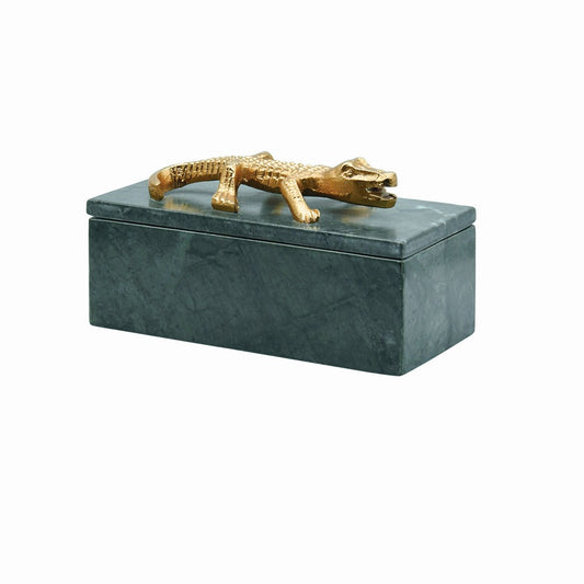 Worlds Away - Green Marble Box With Brass Alligator Handle - ALLIE view 1