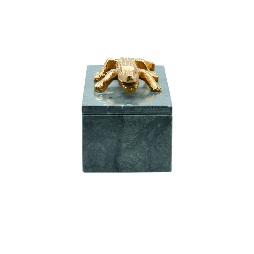 Worlds Away - Green Marble Box With Brass Alligator Handle - ALLIE view 2