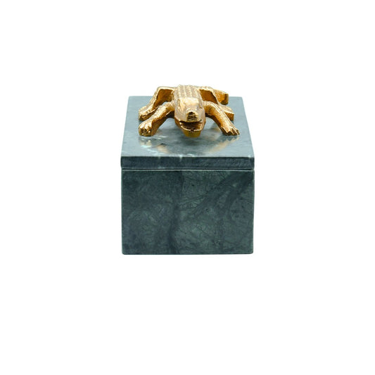 Worlds Away - Green Marble Box With Brass Alligator Handle - ALLIE view 2