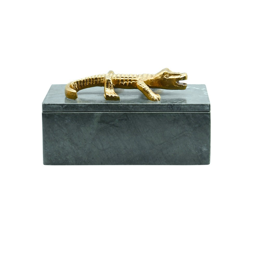 Worlds Away - Green Marble Box With Brass Alligator Handle - ALLIE view 3