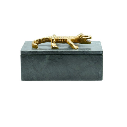 Worlds Away - Green Marble Box With Brass Alligator Handle - ALLIE view 3