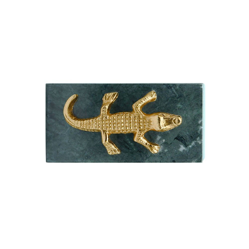 Worlds Away - Green Marble Box With Brass Alligator Handle - ALLIE view 4