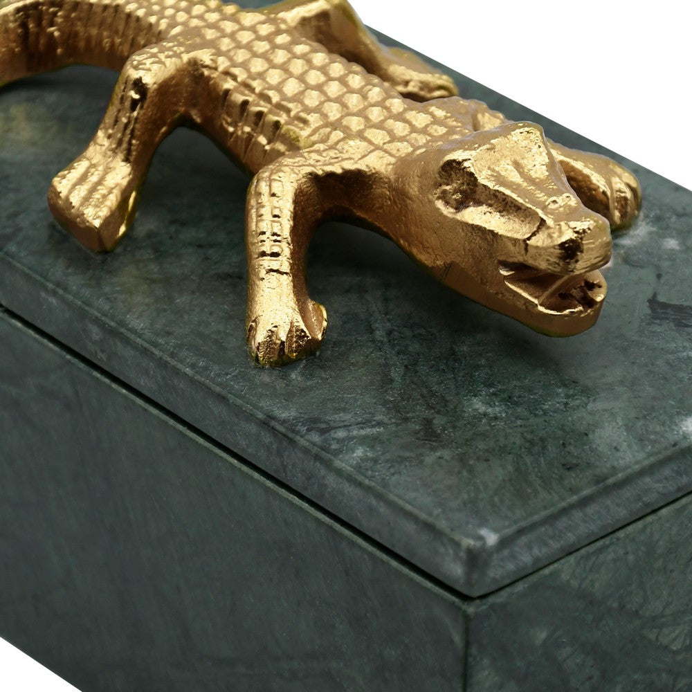 Worlds Away - Green Marble Box With Brass Alligator Handle - ALLIE view 5