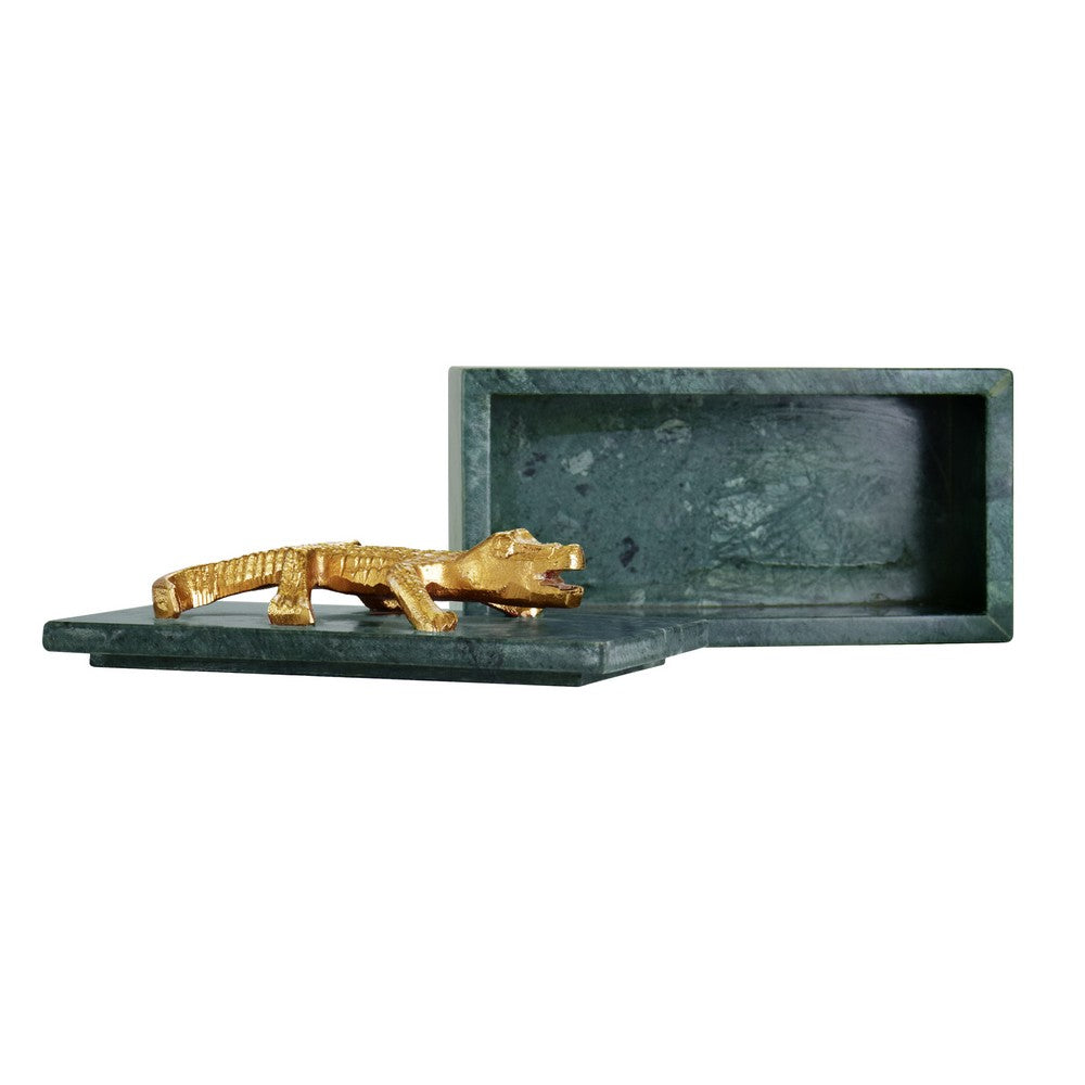 Worlds Away - Green Marble Box With Brass Alligator Handle - ALLIE view 6