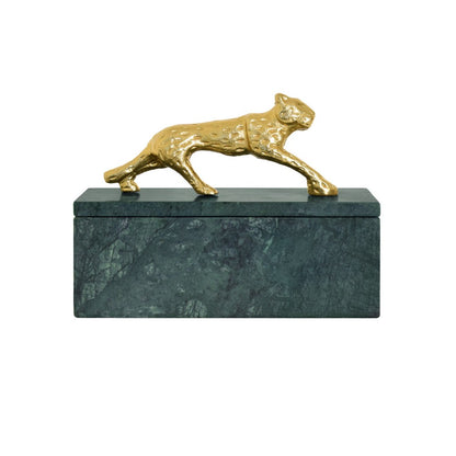 Worlds Away - Green Marble Box With Brass Jaguar Handle - JAG view 2