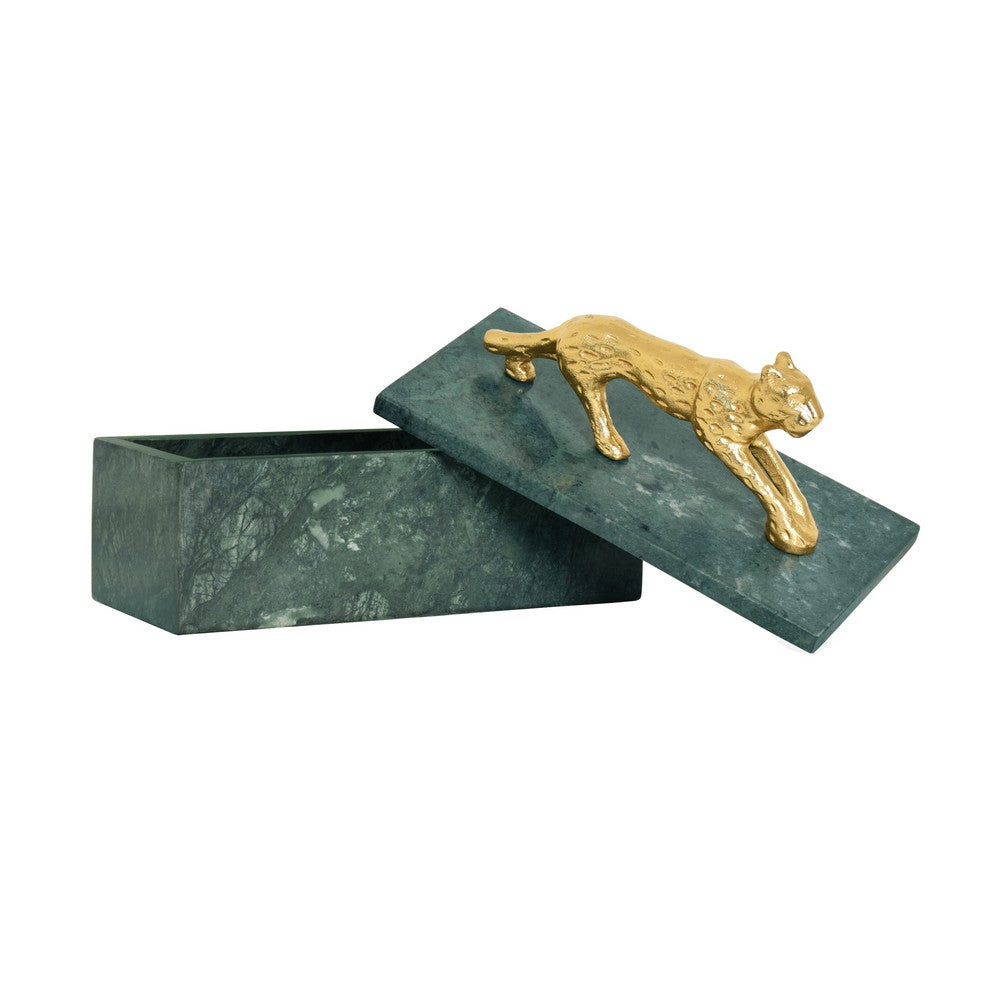 Worlds Away - Green Marble Box With Brass Jaguar Handle - JAG view 3