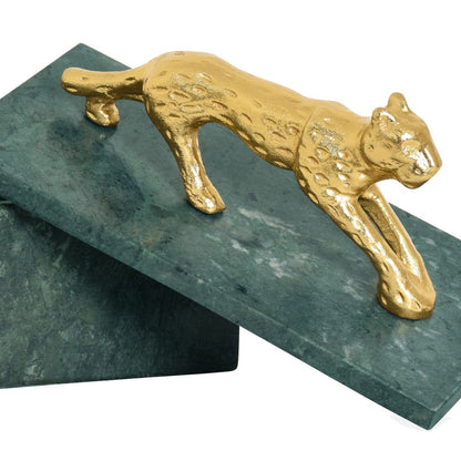 Worlds Away - Green Marble Box With Brass Jaguar Handle - JAG view 4