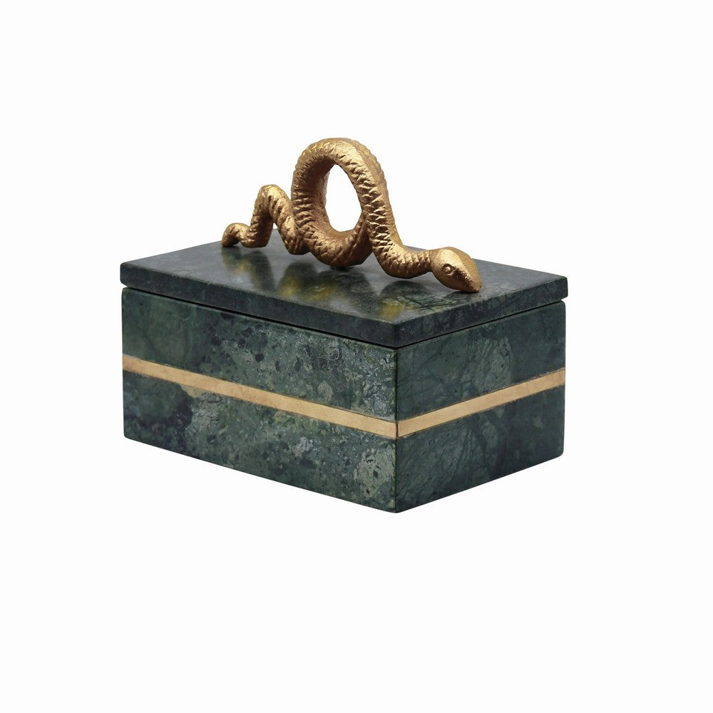 Worlds Away - Green Marble Box With Brushed Brass Detail And Brass Snake Handle - BOA view 1