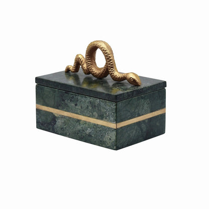 Worlds Away - Green Marble Box With Brushed Brass Detail And Brass Snake Handle - BOA view 1