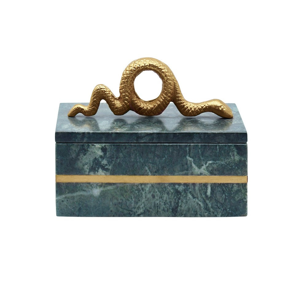 Worlds Away - Green Marble Box With Brushed Brass Detail And Brass Snake Handle - BOA view 2