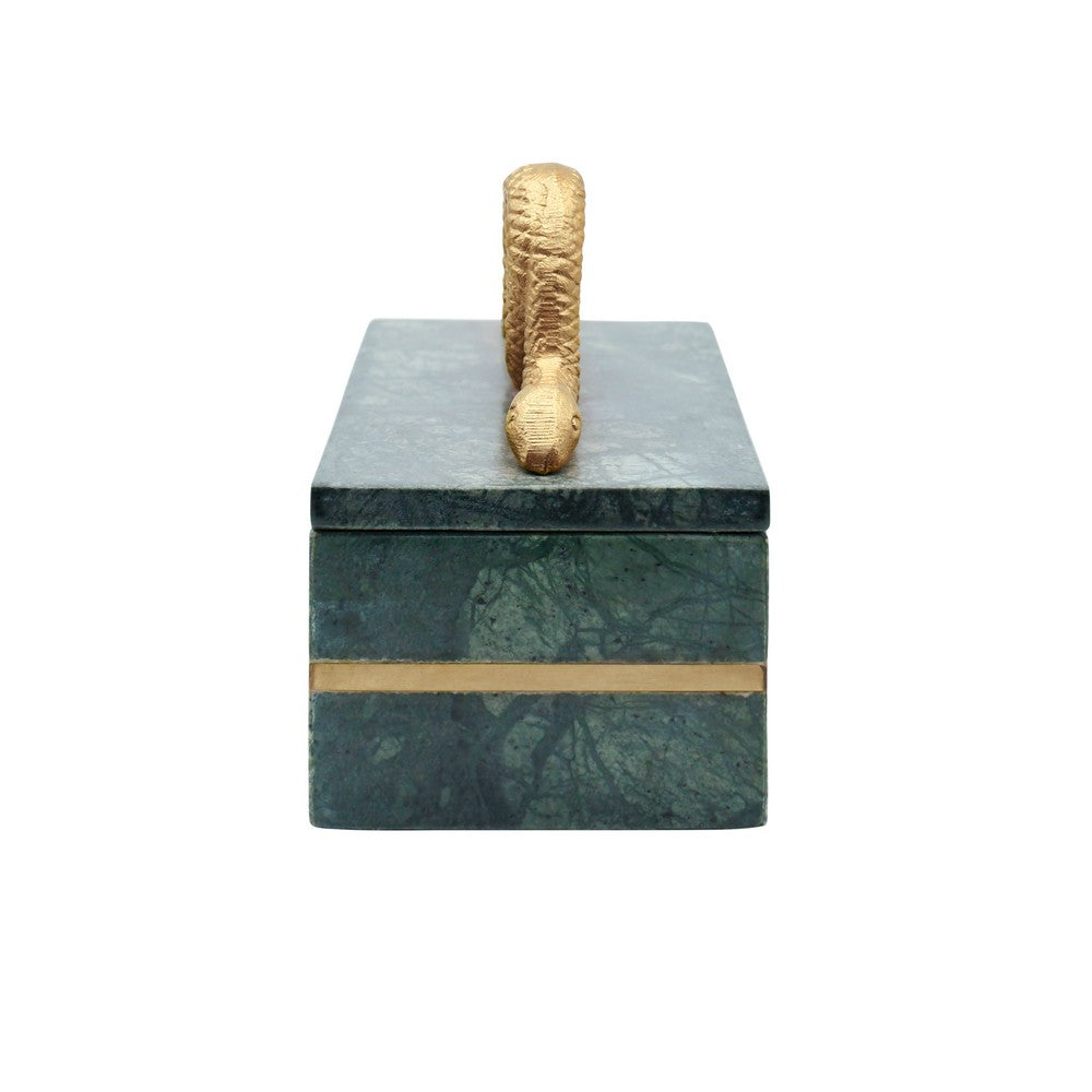 Worlds Away - Green Marble Box With Brushed Brass Detail And Brass Snake Handle - BOA view 3