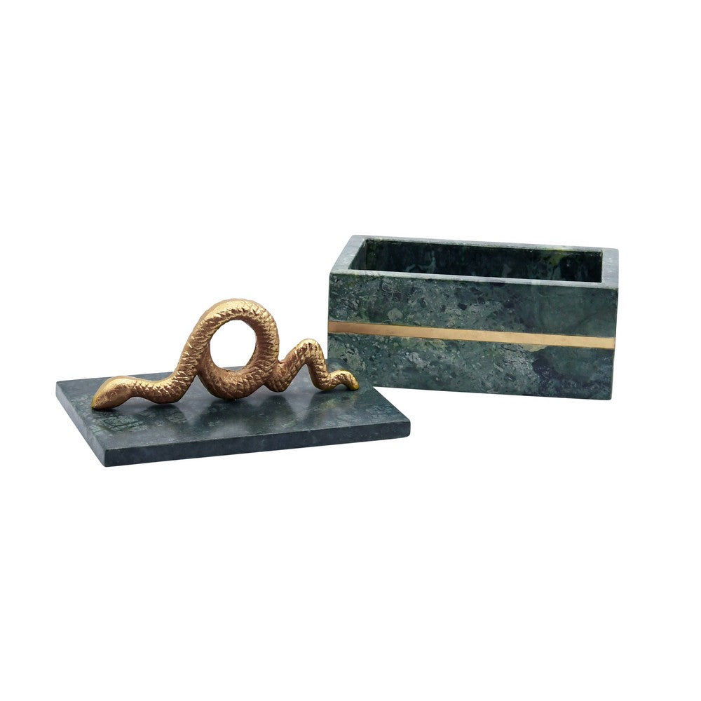 Worlds Away - Green Marble Box With Brushed Brass Detail And Brass Snake Handle - BOA view 4