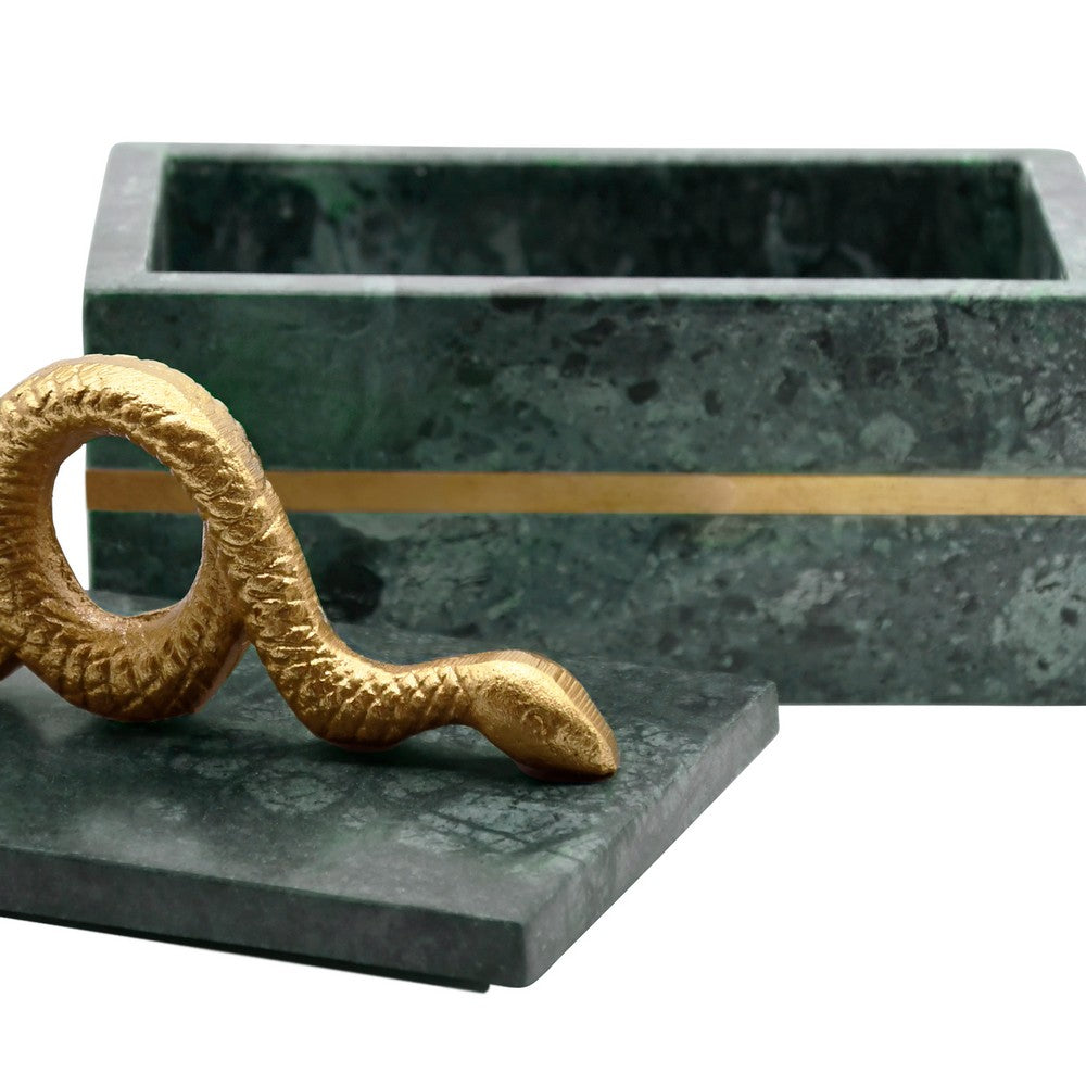 Worlds Away - Green Marble Box With Brushed Brass Detail And Brass Snake Handle - BOA view 5