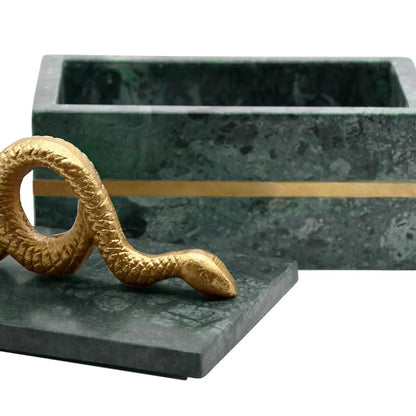 Worlds Away - Green Marble Box With Brushed Brass Detail And Brass Snake Handle - BOA view 5