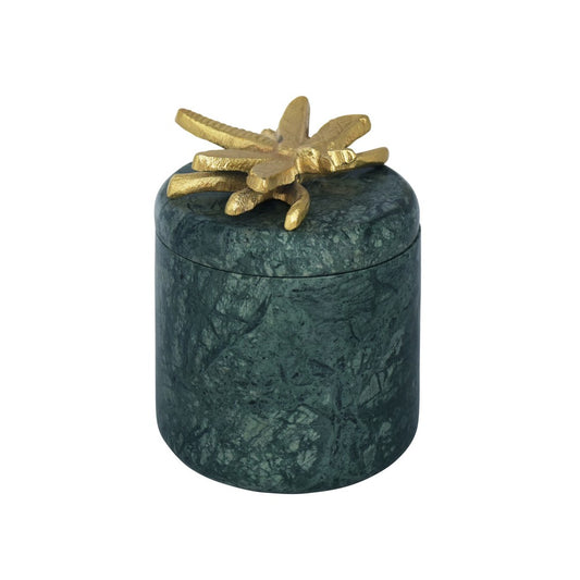 Worlds Away - Green Marble Container With Brass Dragonfly Top - DARNER view 1