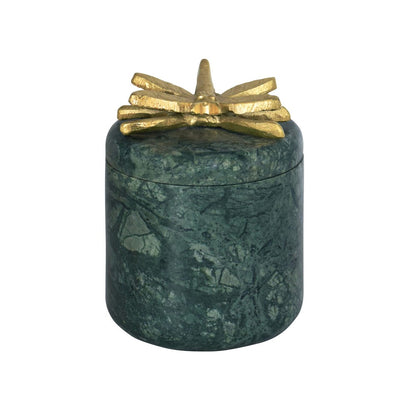 Worlds Away - Green Marble Container With Brass Dragonfly Top - DARNER view 2