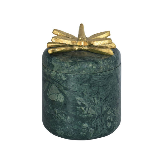 Worlds Away - Green Marble Container With Brass Dragonfly Top - DARNER view 2