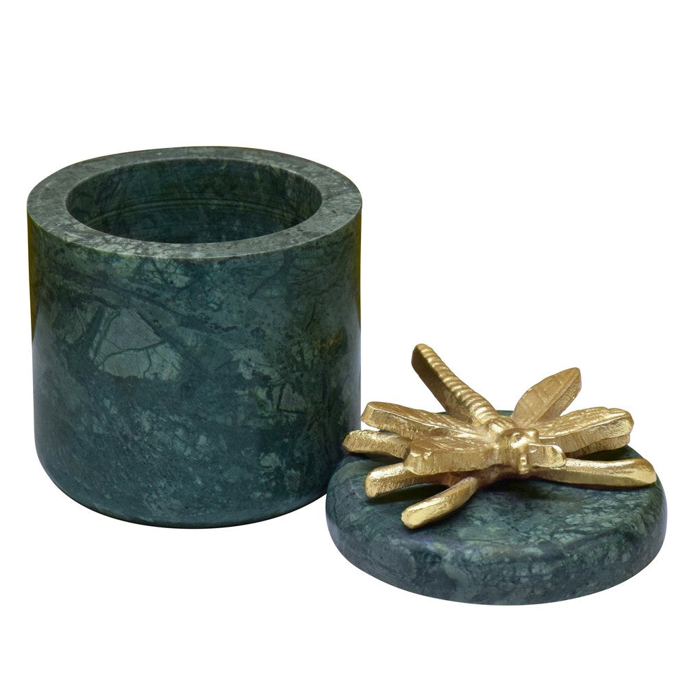 Worlds Away - Green Marble Container With Brass Dragonfly Top - DARNER view 3